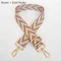 Adjustable wide woven shoulder strap with brown geometric pattern and gold metal hooks - Brown + Gold Hook