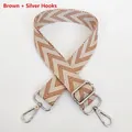 Detail of herringbone weave strap in brown and silver hooks with metal adjustment buckle - Brown + Silver Hook