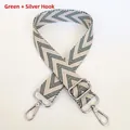 Adjustable green and beige chevron woven bag strap with polished silver metal hooks - Green + Silver Hook