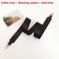 Adjustable wide canvas shoulder strap with coffee leather ends and gold metal hooks - Coffee + Coffee Leather + Gold Hook