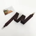 Detail of coffee brown woven shoulder strap with silver metal swivel hooks and leather ends - Coffee + Coffee Leather + Silver Hook
