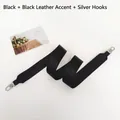 Detail of black fabric strap with leather ends and silver metal swivel hooks on white - Black With Black Leather Trim And Silver Hook