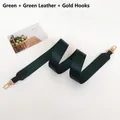 Detail of dark green fabric replacement bag strap with golden metal hooks and leather trim - Green + Green Leather Trim + Gold Hook