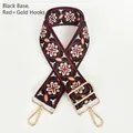 Detailed view of bohemian style black and red bag strap with gold metal swivel hooks - Black Base Red + Gold Hook