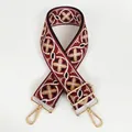 Detail of red and khaki geometric woven bag strap with golden metal swivel hooks - Red Base Khaki + Gold Hook