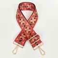Ethnic woven bag strap in orange and khaki with golden metal swivel hooks and buckle - Orange Base Khaki + Gold Hook
