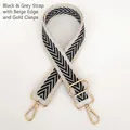 Tracolla regolabile in tela con motivo a spina di pesce nero e grigio e ganci dorati - Bordo Beige Nero Grigio + Gancio Dorato