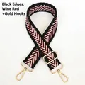 Detail of wine red jacquard chevron strap with gold metal swivel hooks and black edging - Black Edge Wine Red + Gold Hook