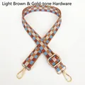 Tracolla regolabile in tela a scacchi con fibbie dorate nei colori marrone e blu - Marrone Chiaro + Gancio Dorato