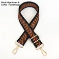 Adjustable wide canvas strap with brown coffee chevron jacquard pattern and gold hooks - Black Edge Coffee Brown + Gold Hook