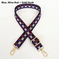 Verstelbare canvas schouderriem met blauw en wijnrood schaakbordpatroon en goud metaal - Blauw Wijnrood + Gouden Haken