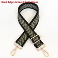 Detailed macro view of woven canvas strap with green herringbone pattern and gold metal hooks - Black Edge Green + Gold Hook