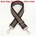 Adjustable wide canvas shoulder strap with grey and coffee herringbone pattern and silver hooks - Black Edge Grey Coffee + Silver Hook