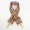 Bandoulière large réglable avec broderie géométrique marron et crochets en métal doré - Style B95 (Crochet Doré)