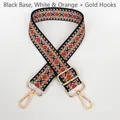 Ethic geometric pattern canvas bag strap with golden metal hooks in black white orange - Black Base White Orange + Gold Hook