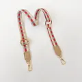 Bandoulière réglable avec motif à carreaux rouge et gris et crochets en métal doré - Abricot + Cuir Abricot