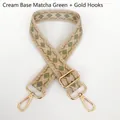 Adjustable beige and matcha green canvas shoulder strap with geometric diamond patterns - Beige Base Matcha Green + Gold Hook