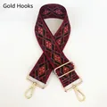 Close-up of vintage geometric jacquard bag strap with gold lobster clasps and buckles - Style B102 (Gold Hook)