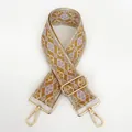 Detail of embroidered geometric crossbody strap with gold metal buckles and lobster clasps - Style B103 (Gold Hook)