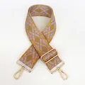 Macro detail of wide woven strap with mustard diamond pattern and gold lobster clasp - Mustard-Purple Diamond Pattern (B87)