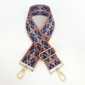 Detail of embroidered geometric bag strap with vintage pattern and gold metal hooks - Style B105 (Gold Hook)