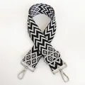 Detail of black and white chevron bag strap with durable silver metal rotating hooks - Black & White + Silver Hooks