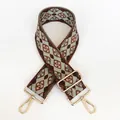 Adjustable wide canvas shoulder strap with geometric diamond weave and gold hardware - Brown-Light-Cyan Diamond Pattern (B90)