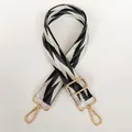 Detailed view of woven canvas bag strap with geometric wave pattern and gold metal hooks - Black White Gray Geometric Zigzag Gold Hook (B75+Gold Hook)