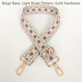 Adjustable canvas shoulder strap with beige and khaki geometric diamond patterns - Beige Base White Khaki + Gold Hook
