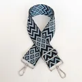 Detail of durable nylon replacement bag strap with blue patterns and silver hooks - Black Base Light Blue + Silver Hook