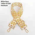 Adjustable geometric nylon shoulder strap with gold metal hooks and yellow wave patterns - White Base Yellow + Gold Hook