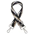 Adjustable wide shoulder strap with geometric zigzag pattern and silver metal hooks - Navy Blue Beige White Wave Pattern Silver Hook (B76+Silver Hook)