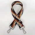 Adjustable geometric patterned bag strap with silver metal hooks and retro woven fabric - Brown Black Beige White Geometric Pattern Silver Hook (B77+Silver Hook)
