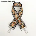 Close-up of bohemian style embroidered bag strap with orange patterns and silver hooks - Orange-Silver Hook