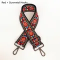 Detail of red ethnic embroidery strap with gun-black metal lobster clasps and adjusters - Red-Gunmetal Hook