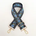 Ethnic style light blue woven wide bag strap with adjustable gold lobster clasps - Light Blue-Gold Hook