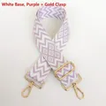 Detail view of purple and white geometric woven strap with high-quality gold metal hooks - White Base Purple + Gold Hook