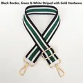 Adjustable striped nylon shoulder strap with gold hooks for crossbody bags - Black Edge White/Green Stripe + Gold Hook