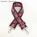 Detailed embroidery texture on rose pink ethnic style adjustable wide bag strap with silver hooks - Rose Pink-Silver Hook