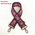Detail of rose pink ethnic embroidery bag strap with durable gunmetal metal hooks - Rose Pink-Gunmetal Hook