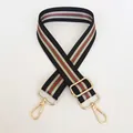 Detail of adjustable vintage black woven bag strap with green-red stripes and gold hardware - Vintage Black + Gold Hook
