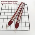 Adjustable wine red and grey striped PU leather bag strap with gold metal hooks - Wine Red with Wine Red Leather and Gold Hook