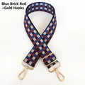 Verstelbare brede gebreide tasriem met blauw en steenrood schaakbordpatroon en gouden haken - Blauw Steenrood + Gouden Haken