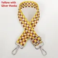 Bandoulière réglable pour sac à main avec motif damier jaune et crochets argentés - Jaune + Crochet Argenté