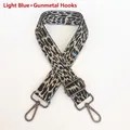 Detail view of colorful leopard jacquard strap with gunmetal hardware for handbags - Light Blue + Gunmetal Hook