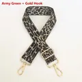 Adjustable leopard print bag strap in army green with gold metal hooks and wide woven fabric - Army Green + Gold Hook