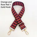 Détail de la bandoulière tissée réglable avec motif à carreaux orange et magenta vif - Orange Rose Rouge + Crochet Doré
