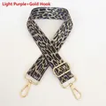 Detail view of woven leopard bag strap in light purple with gold metal hooks and buckles - Light Purple + Gold Hook