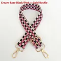 Bandoulière réglable en toile à damier avec crochets dorés en noir et rose - Base Beige Noir Rose + Crochets Dorés
