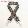 Detail of adjustable leopard print bag strap in light purple with silver swivel hooks - Light Purple + Silver Hook